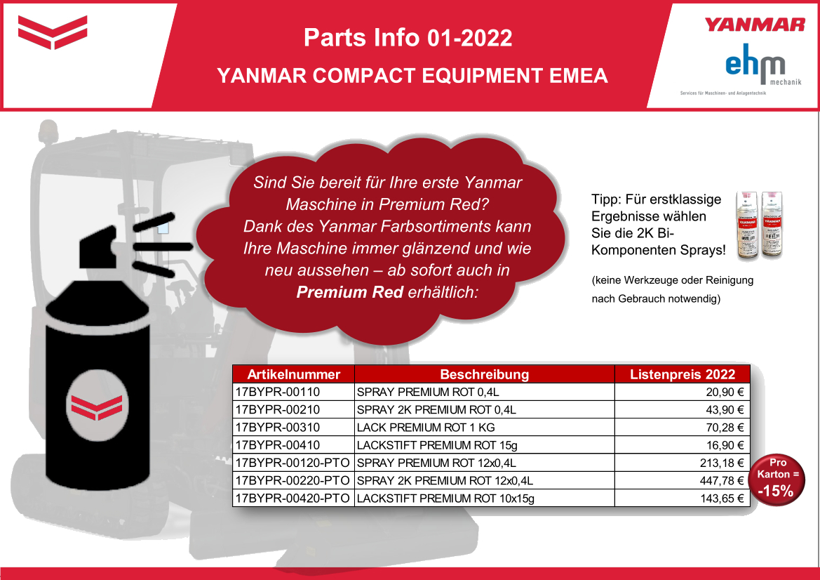 Yanmar – Neue Farbe „Premium Red“ Erhältlich
